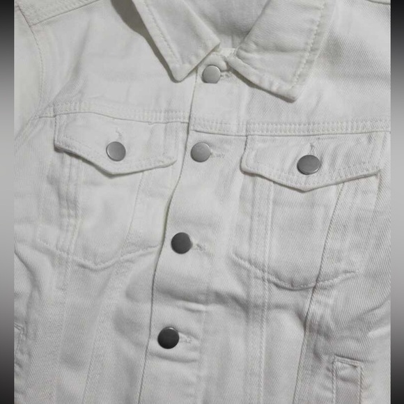 White Denim Jean Jacket Classic Button Up / Down Front Pockets - Picture 14 of 14